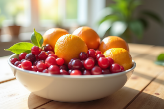 Assortiment de fruits frais avec cerises et cranberries