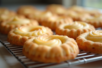 Biscuits ladyfinger fraîchement cuits sur un grille