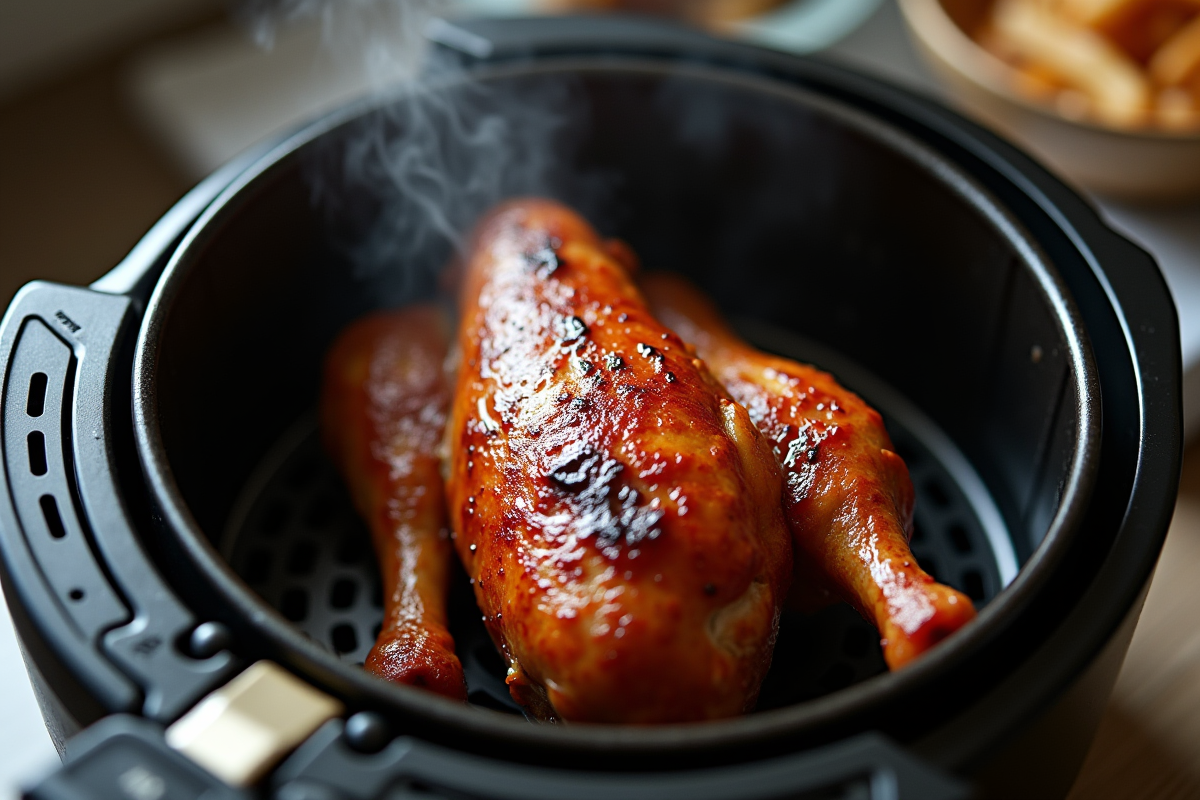 Zoom sur cuisse de canard en cuisson dans l