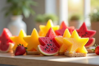 Assortiment de desserts aux étoiles colorées sur un plan de travail lumineux