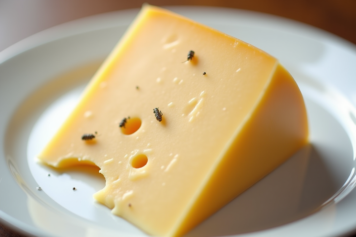 Gros plan sur fromage corse avec larves visibles