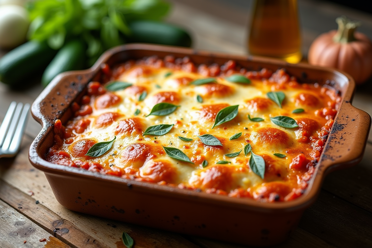 Lasagne de courgette et chèvre fraîche sortie du four