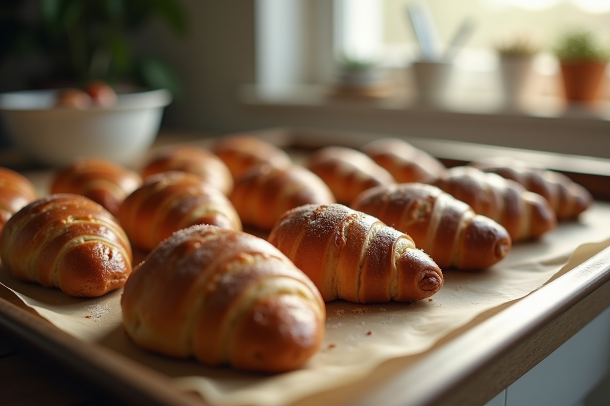 Pain au chocolat alignes sur une plaque en papier cuisson