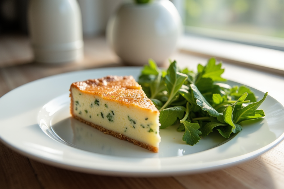 Tranche de gâteau courgette et chèvre avec salade verte