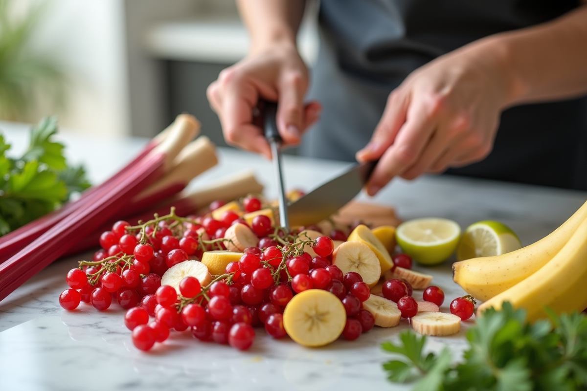 Préparation d une salade de fruits rouges dans une cuisine lumineuse