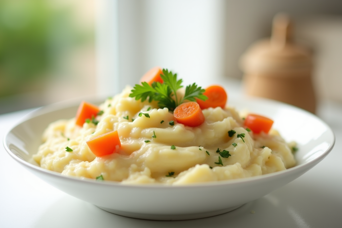 Bol de purée de pommes de terre et carottes garnie de persil
