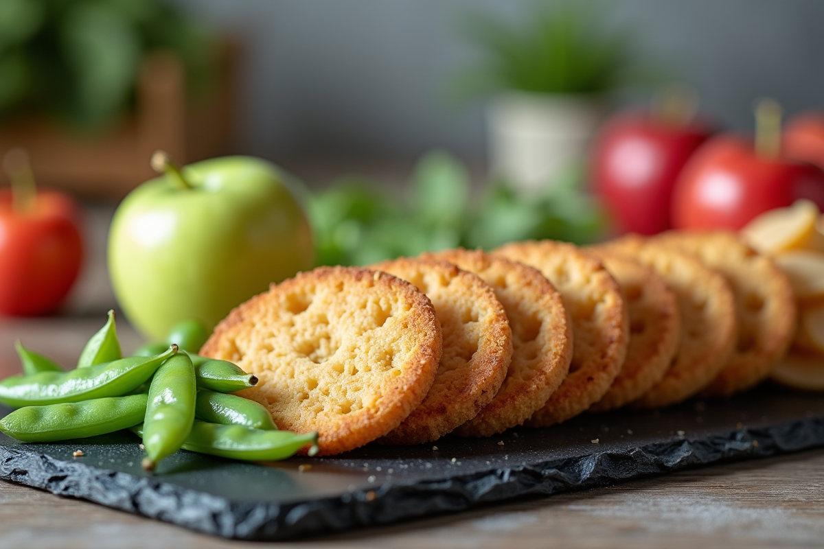 Snacks croquants faibles en calories comme pommes radis et galettes de riz
