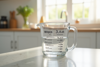 Verre mesureur de cuisine avec lignes en millilitres et centilitres